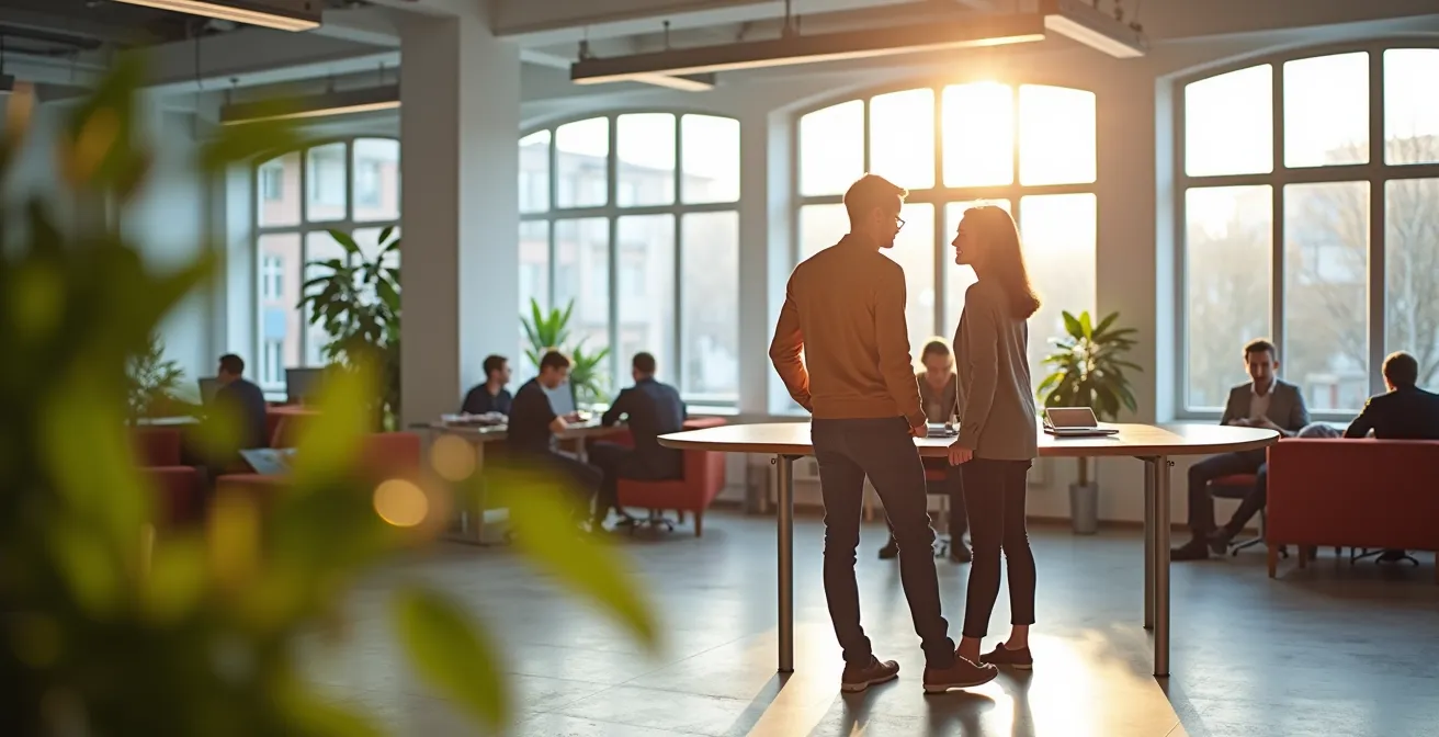 Visualisierung einer erfolgreichen Employer Branding Strategie, die auf authentischen Werten und positiven Mitarbeitererfahrungen basiert.