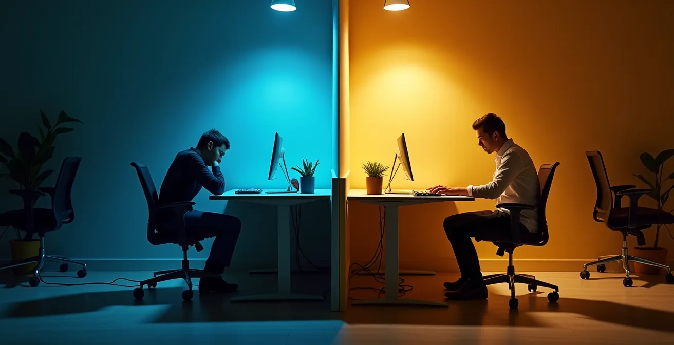 Symbolische Darstellung einer energieraubenden Beziehungsdynamik mit einer erschöpften und einer isolierten Person.