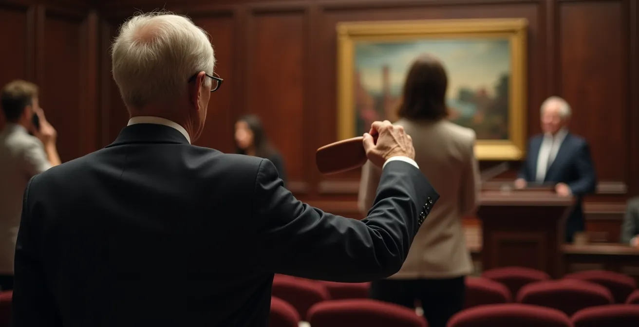 Auktionssaal mit Bietern während einer Kunstauktion in Deutschland