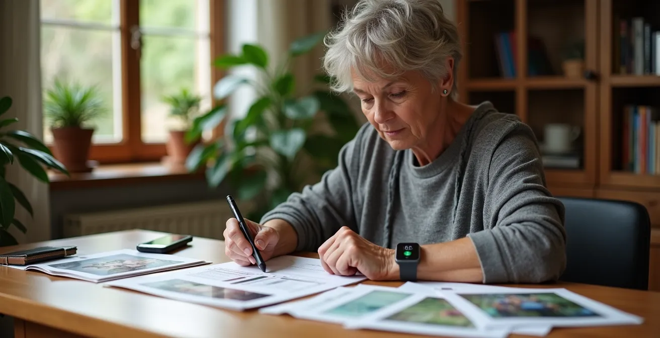 Visualisierung einer persönlichen Gesundheitsrisiko-Matrix, die verschiedene Faktoren wie Genetik und Lebensstil zusammenführt.