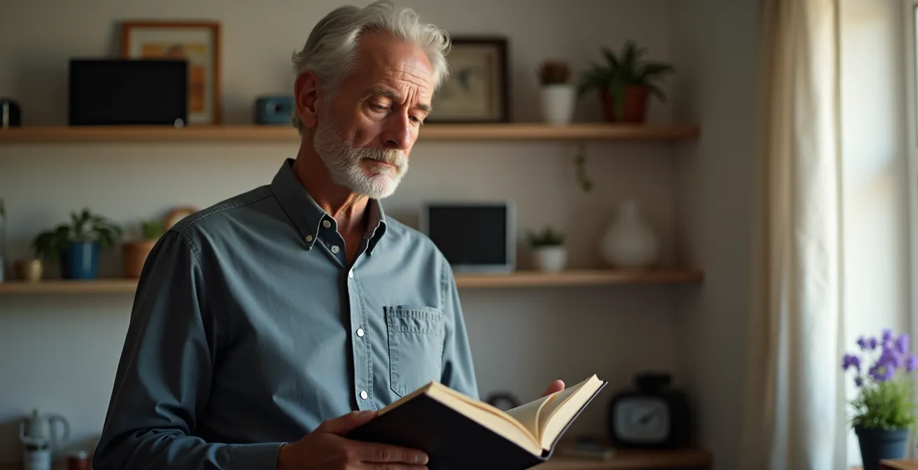 Person betrachtet nachdenklich Smart-Home-Geräte in deutscher Wohnung