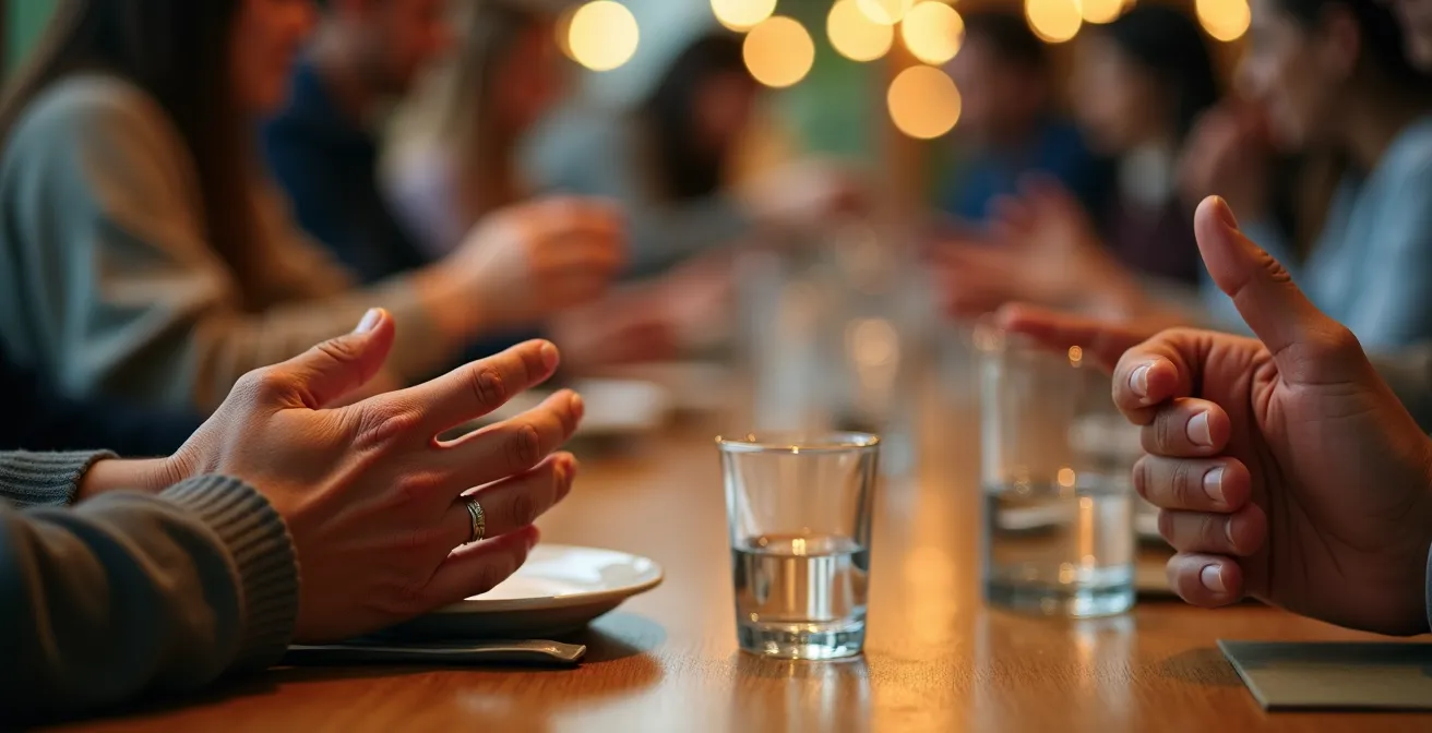 Gemütliche Stammtisch-Szene mit Menschen in lebhafter Unterhaltung