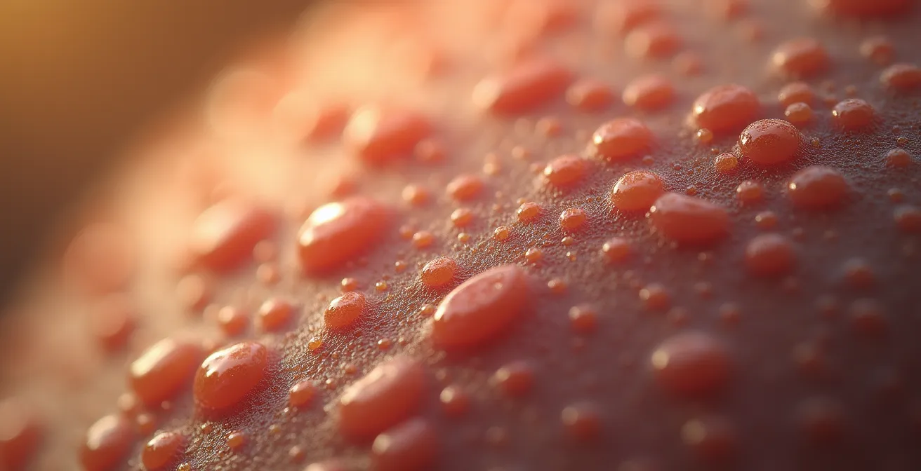 Makroaufnahme von menschlicher Haut mit Gänsehaut, die die körperliche Reaktion auf Stress visualisiert.