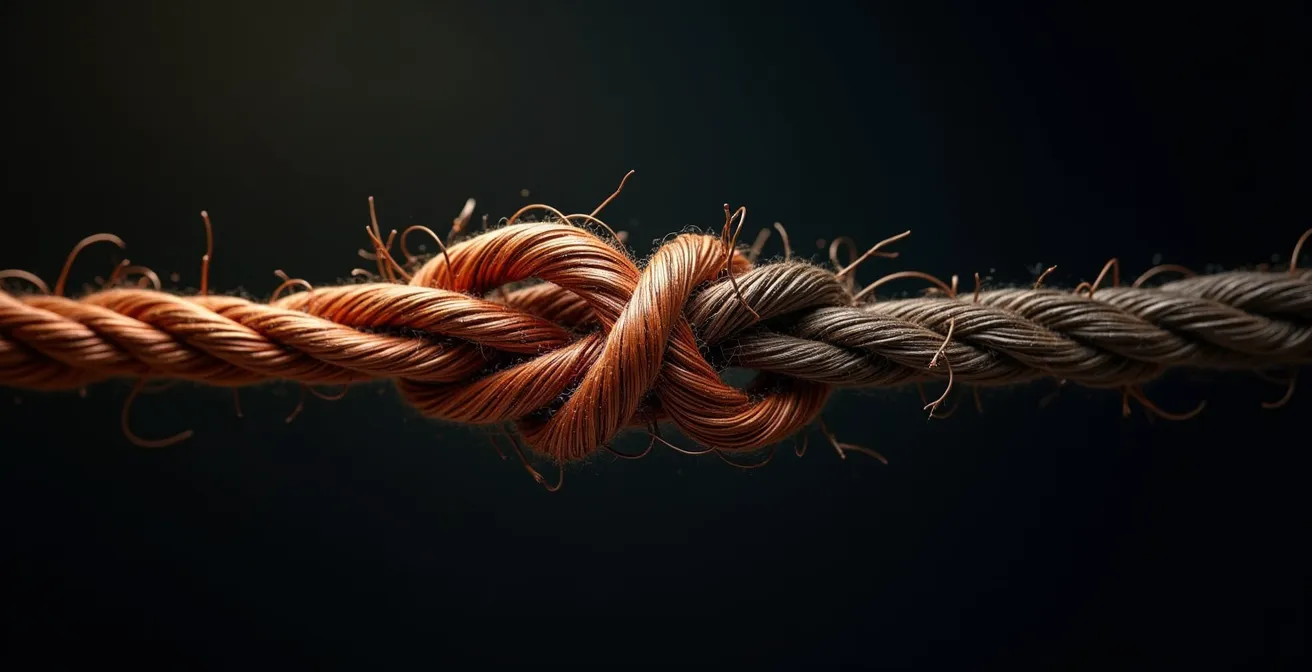 Visualisierung der Stressauswirkungen auf das autonome Nervensystem, dargestellt durch verspannte und entspannte Fasern.