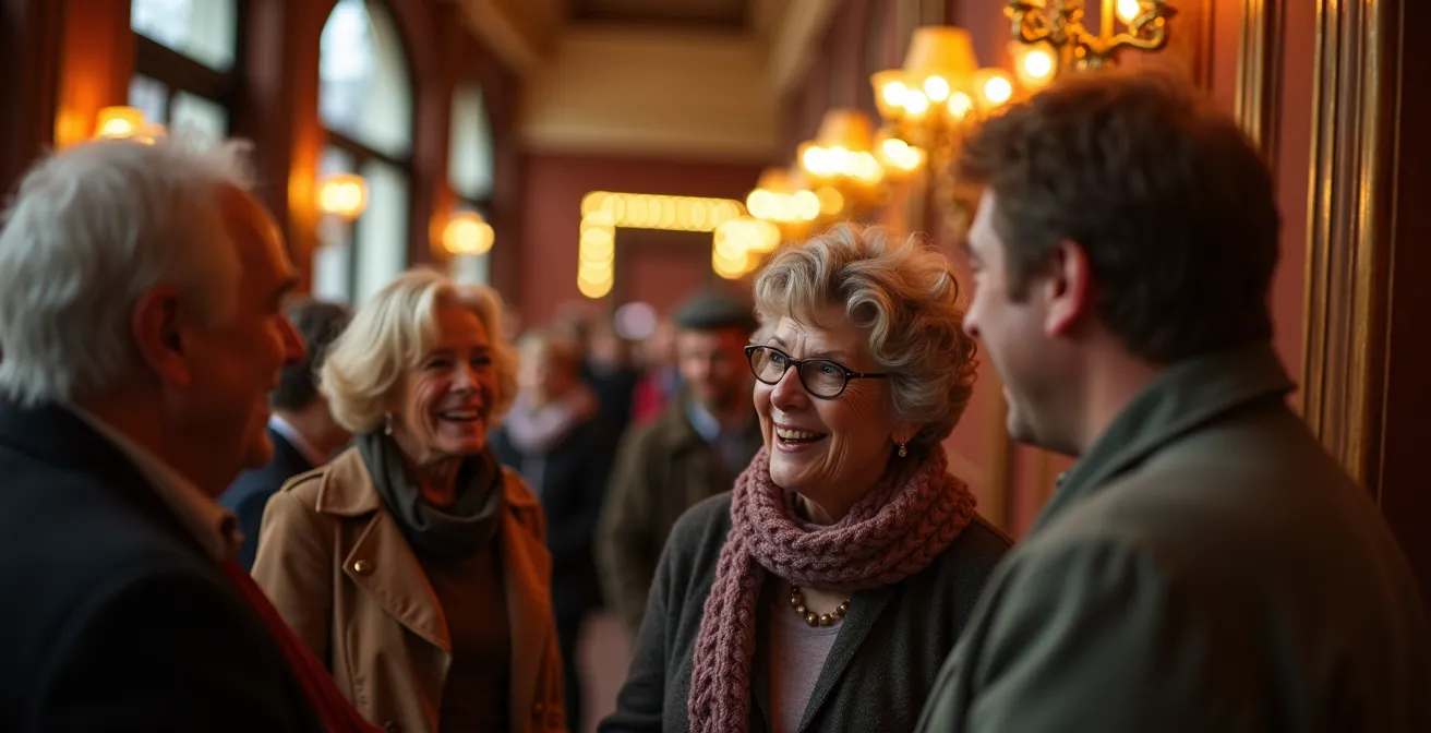 Theatergemeinde im Foyer beim geselligen Austausch vor einer Aufführung